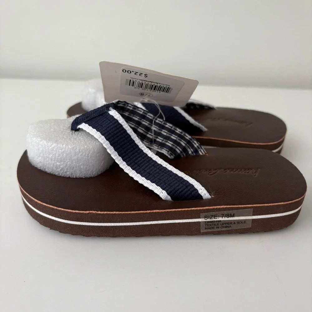 Hanna Andersson Kids Brown Thong Sandals With Striped Straps, Size 7/8M, New‎